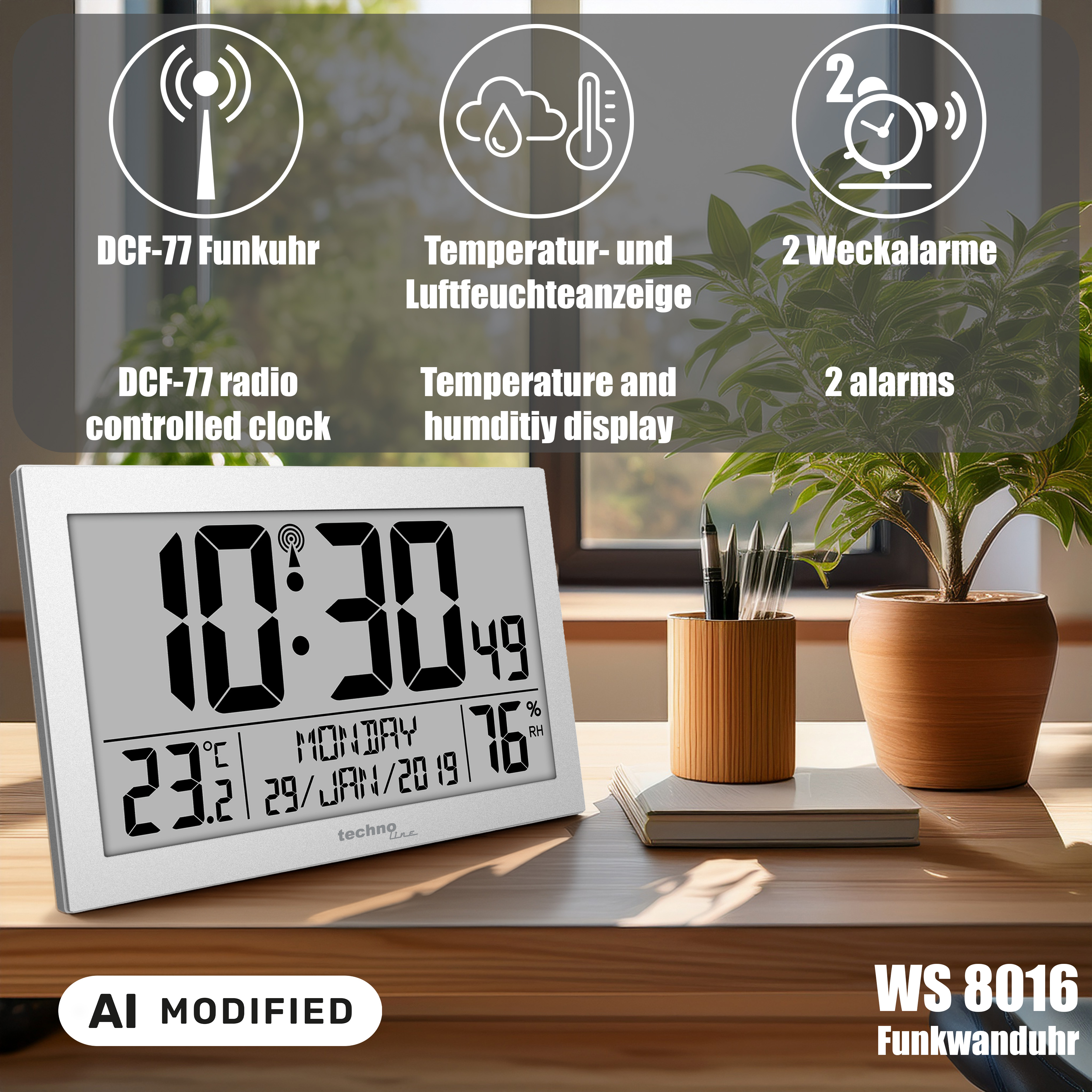 WS8016 technoline Funk-Wanduhr