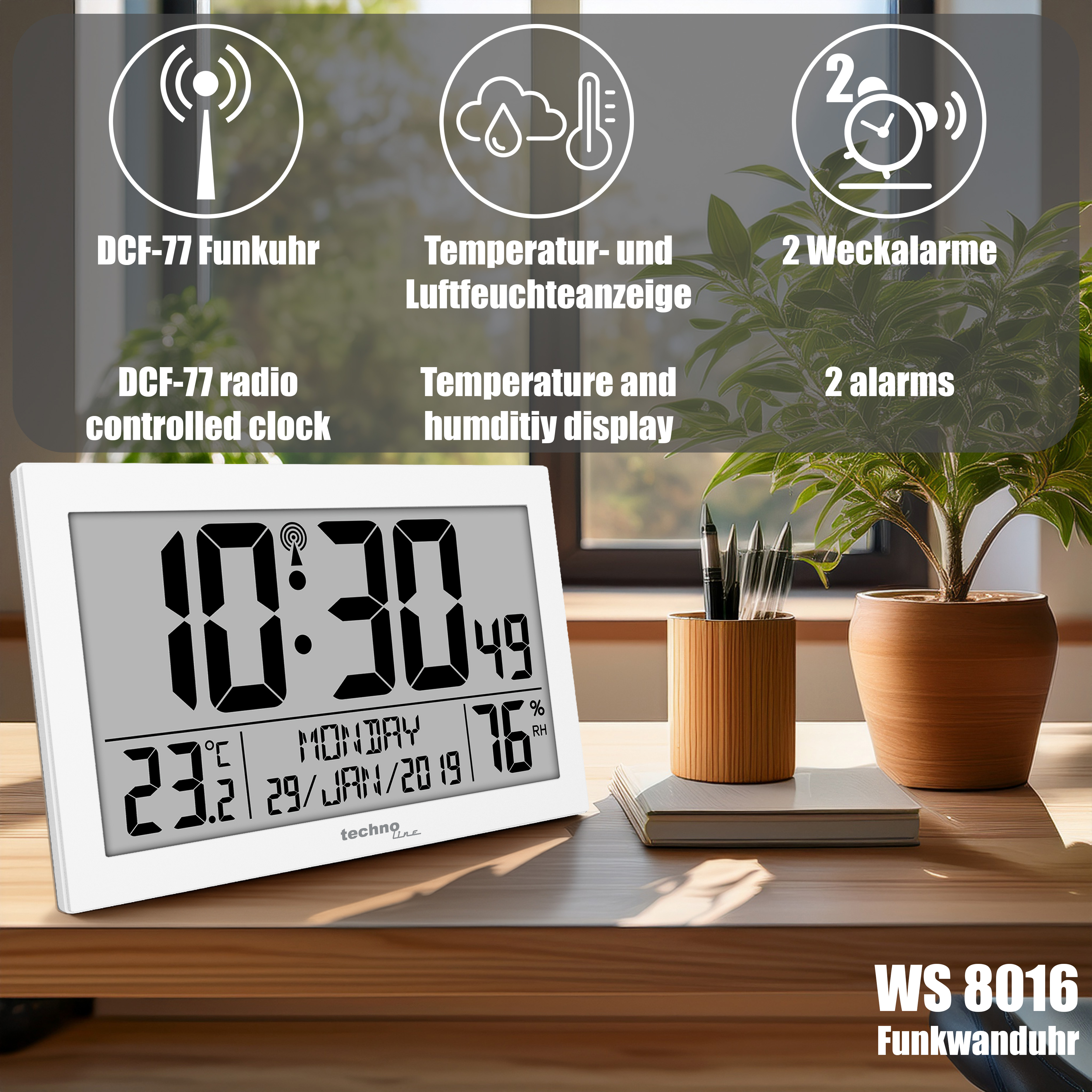 WS8016 technoline Funk-Wanduhr