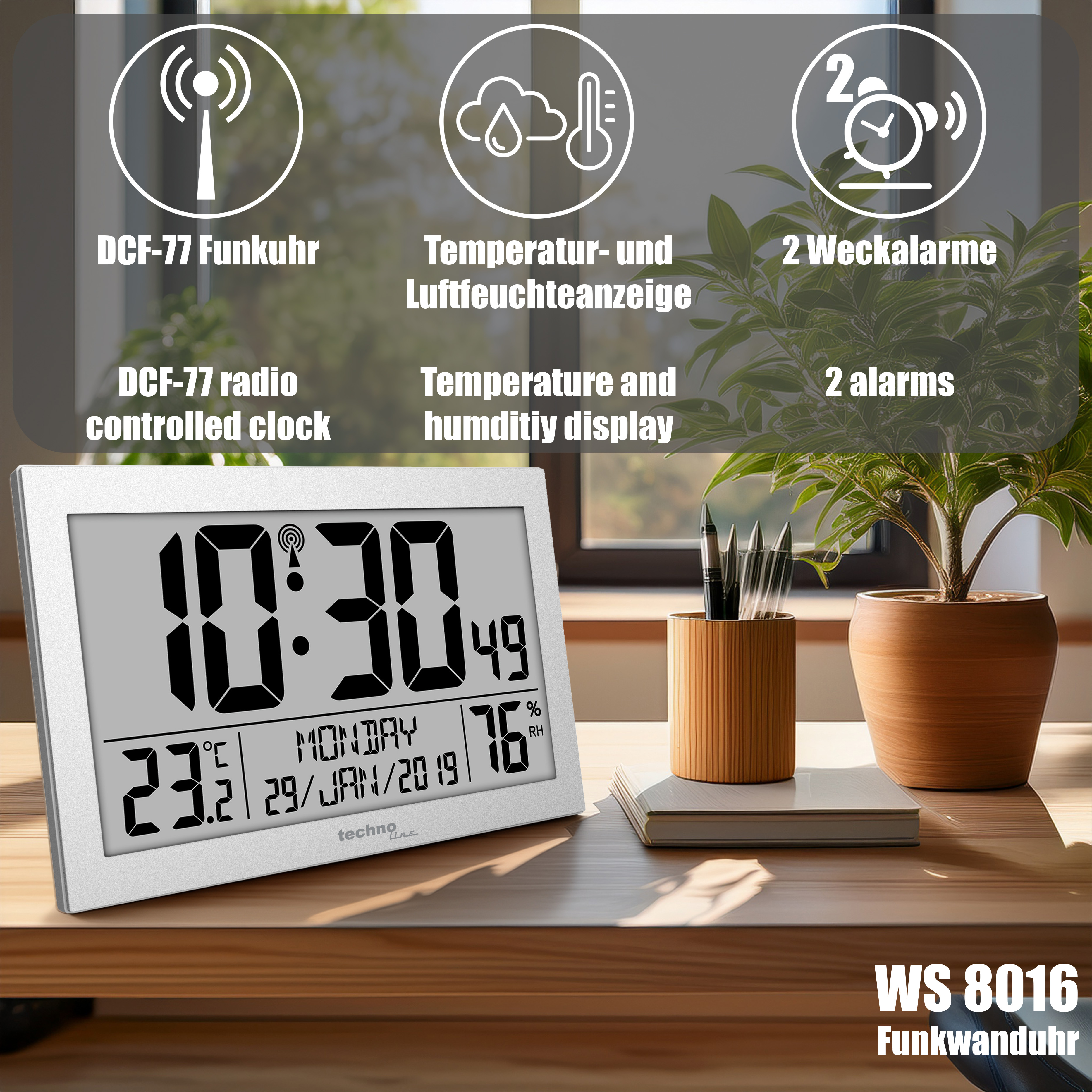 WS8016 technoline Funk-Wanduhr