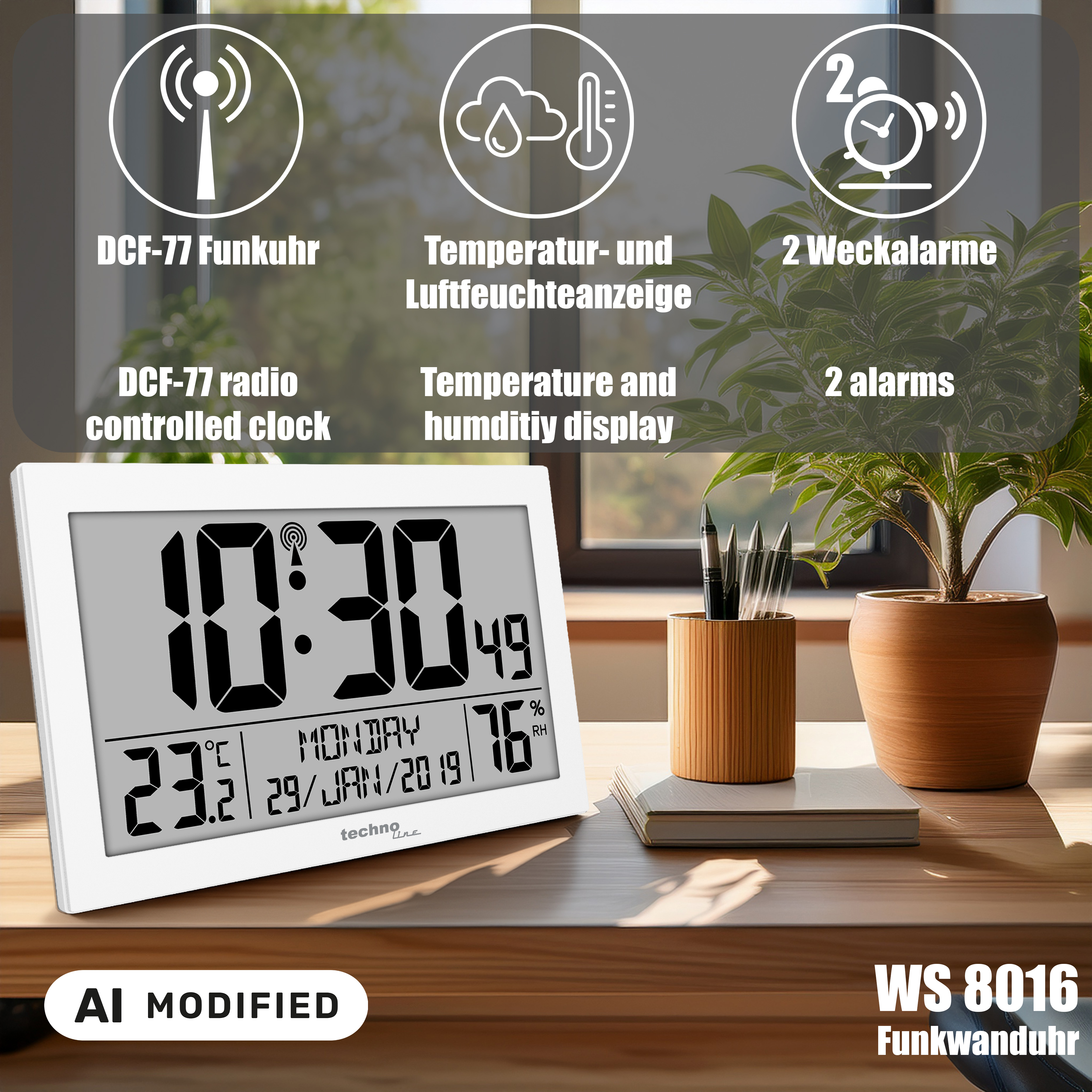 WS8016 technoline Funk-Wanduhr