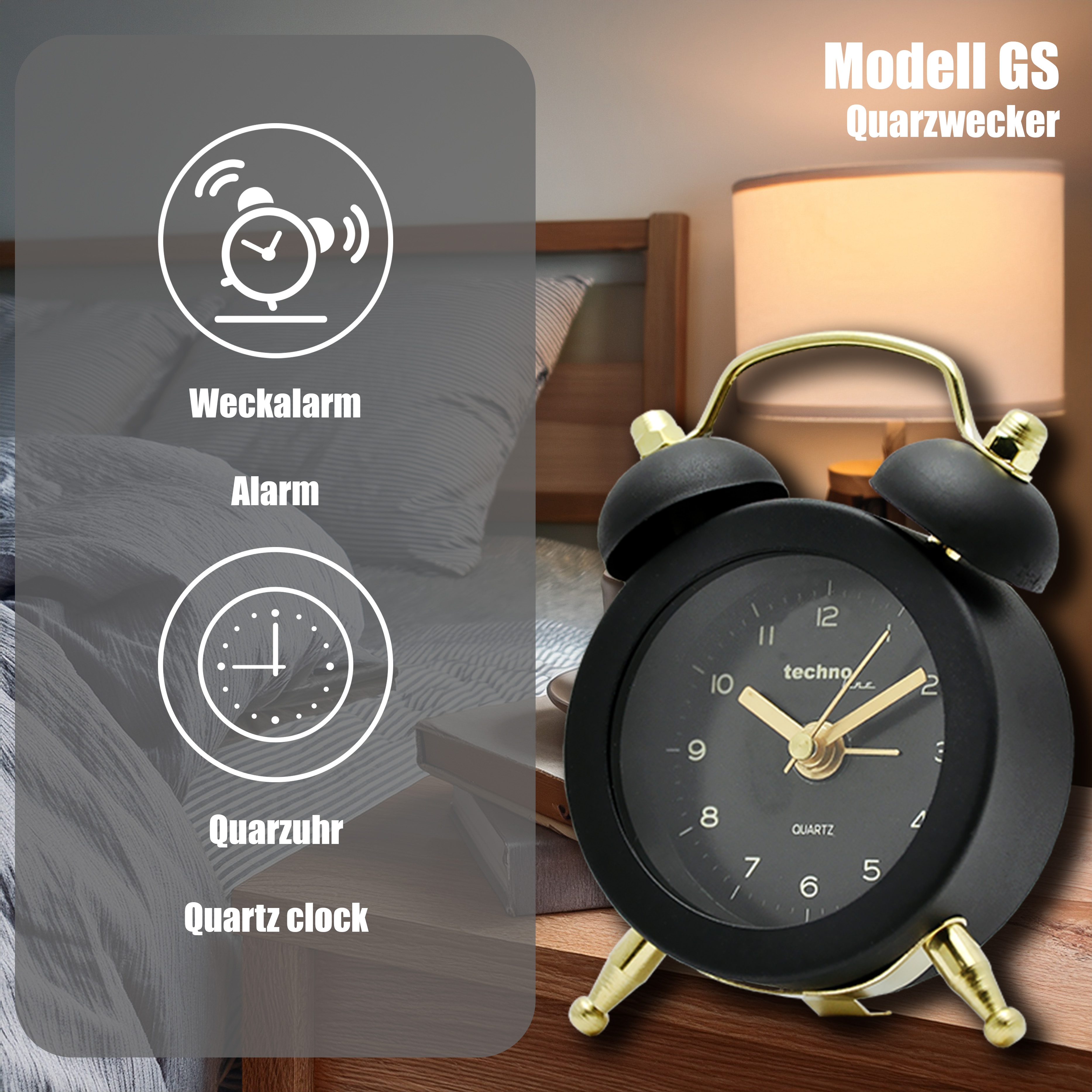 technoline Quarzwecker Modell GS, schwarz
