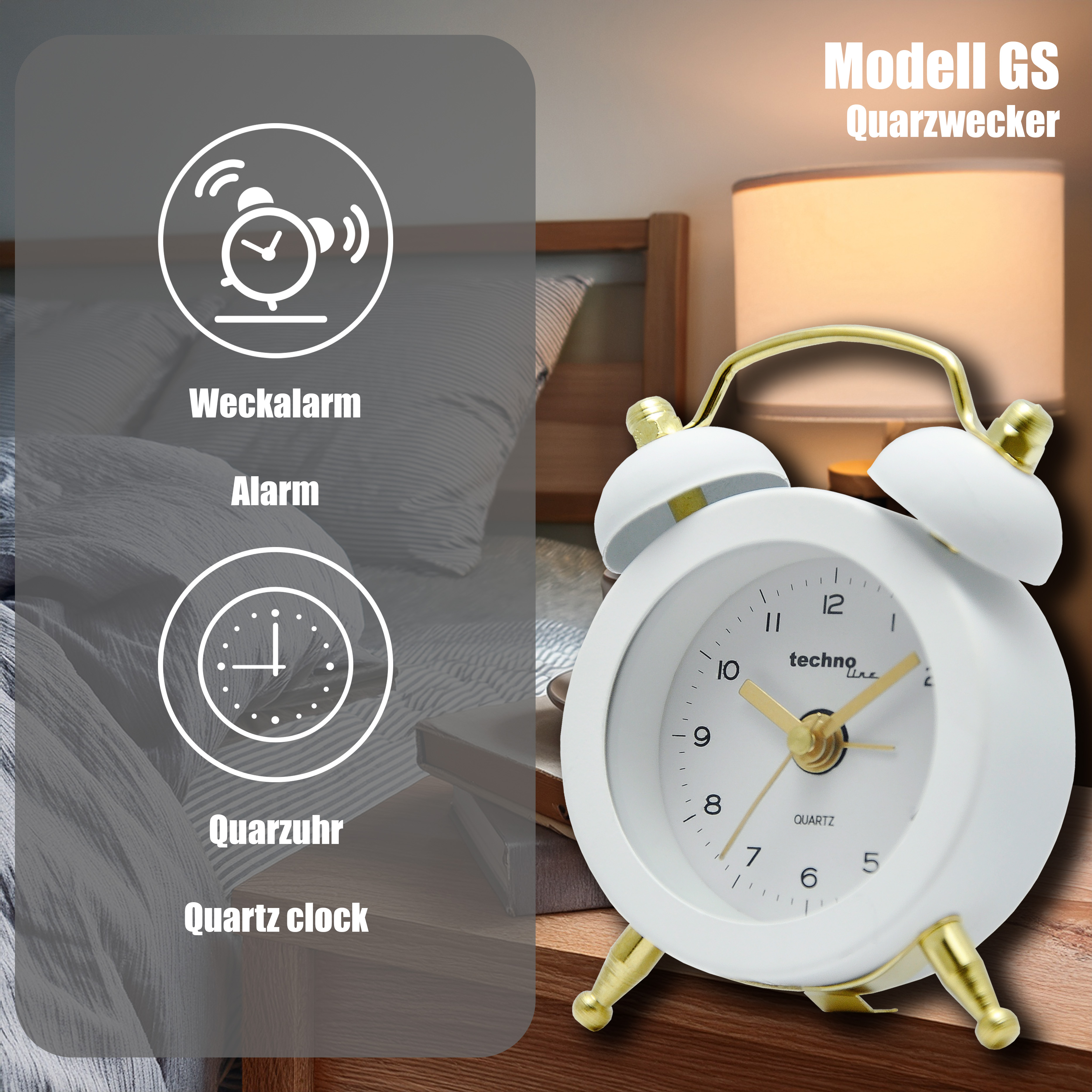 technoline Quarzwecker Modell GS, weiß